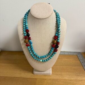 Bright blue stone beads long wrapping layer necklace